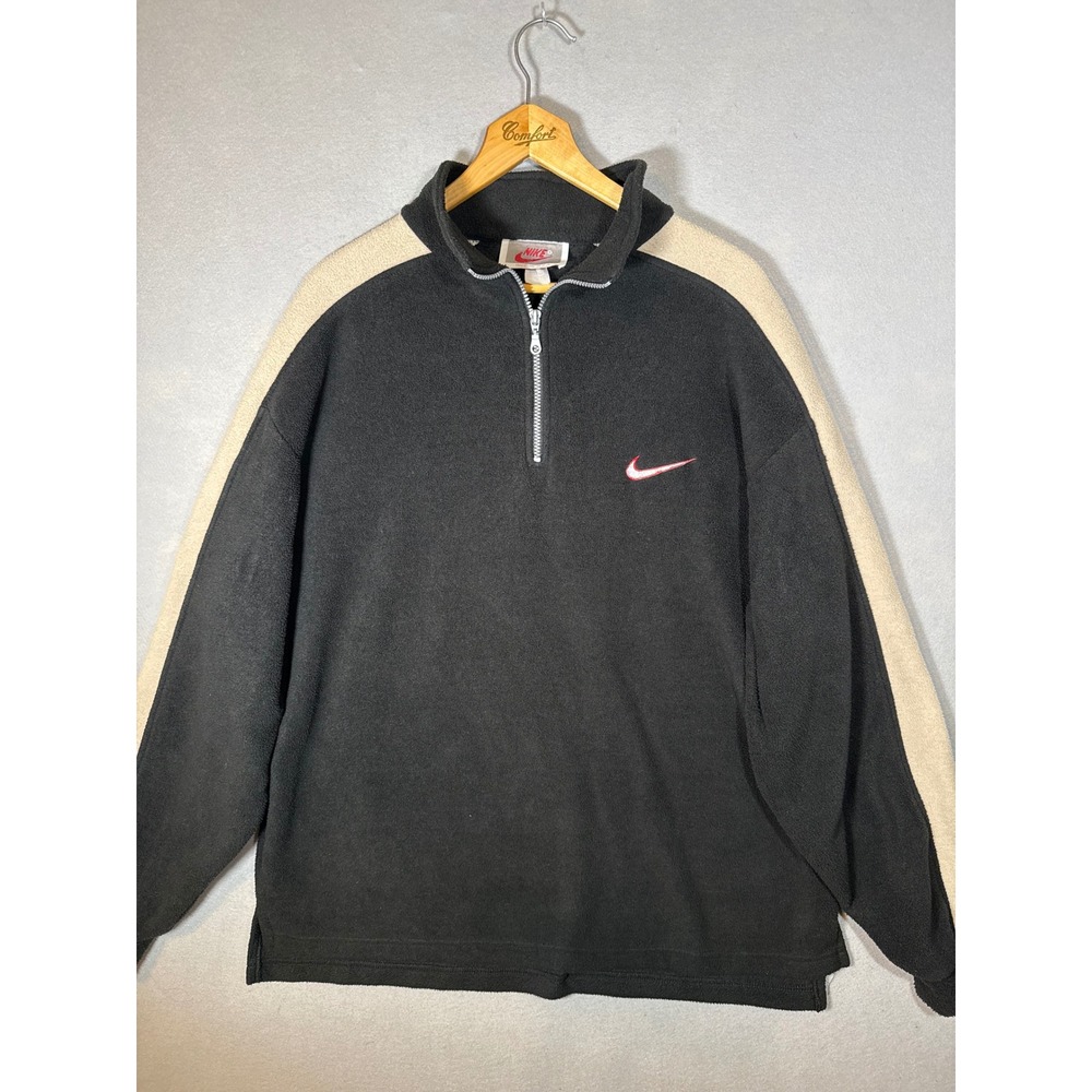 Vintage 90's Nike Fleece 1/4 Zip Pullover Black Cream Made in USA Y2K Men's XL